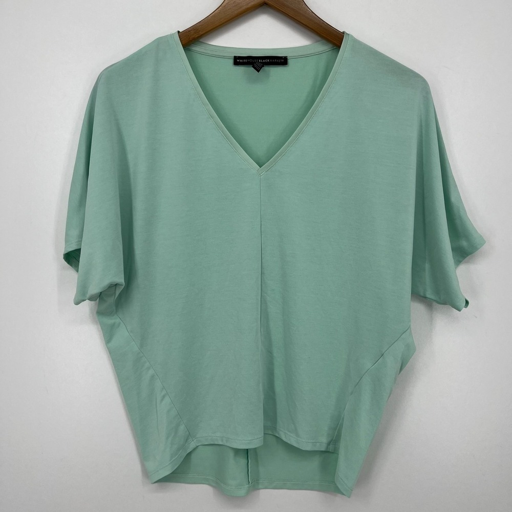 White‎ House Black Market T-Shirt Women's 2XS Green V Neck Pullover Oversized